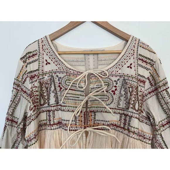 Rancho Estancia Women's Tie-Front Cardigan Blouse Embroidered Beaded Gauzy Sze L - Picture 2 of 12